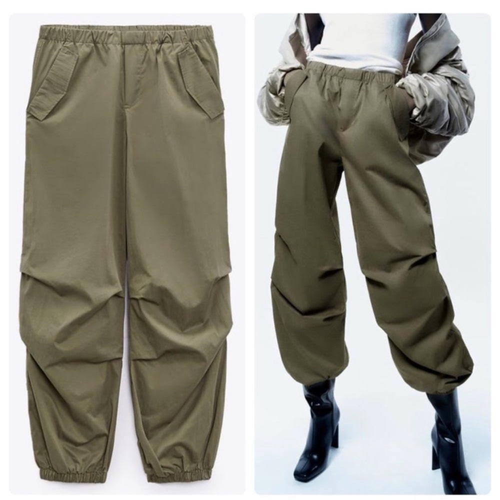 ZARA Olive Green Parachute Pants